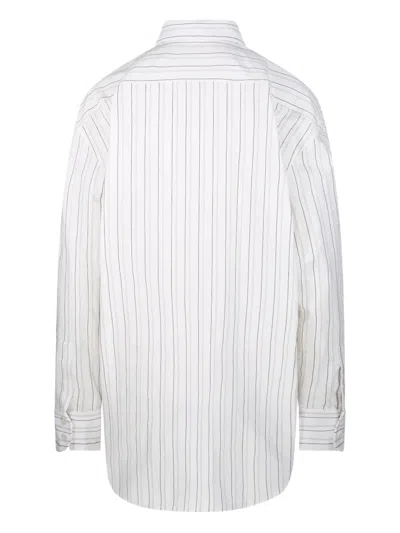 Saint Laurent Striped Cotton Shirt Curved Hem In Craie Noir