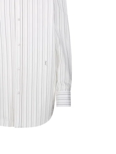 Saint Laurent Striped Cotton Shirt Curved Hem In Craie Noir