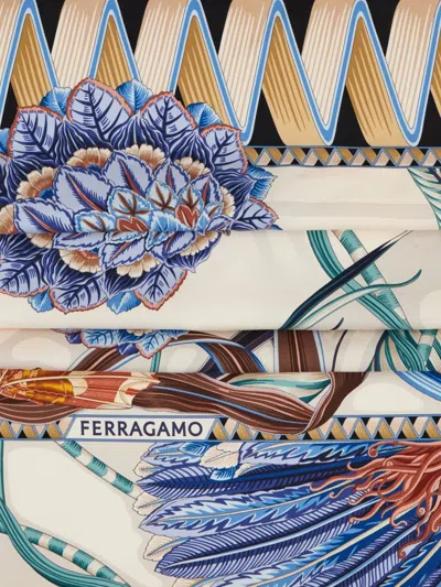 Ferragamo Giada Triangle Scarf Butterfly Motif Leaves