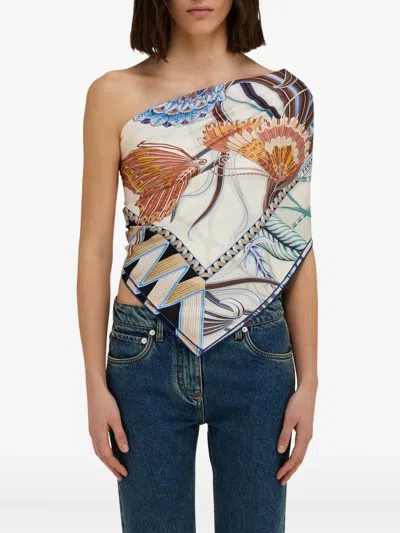 Ferragamo Giada Triangle Scarf Butterfly Motif Leaves
