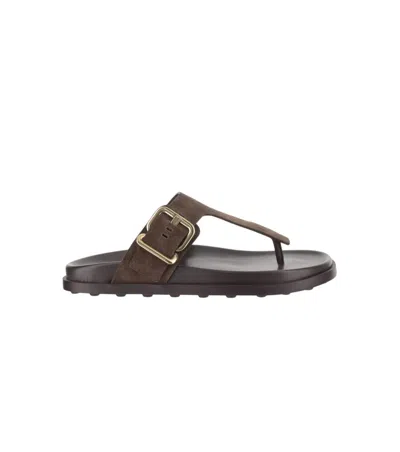 Tod's Brown Suede Thong Slippers