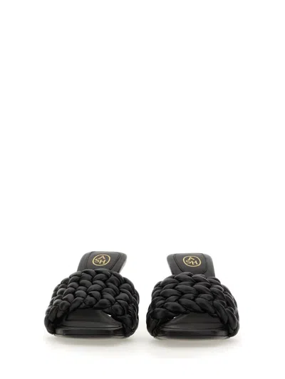 Ash Black Slip-on Mules With Braided Band In Leather Woman In Nero Neri E Grigi