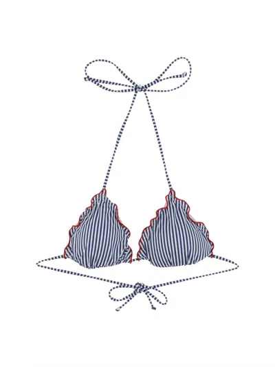 Mc2 Saint Barth Striped-pattern Ruffled-details Bikini Top In Blue