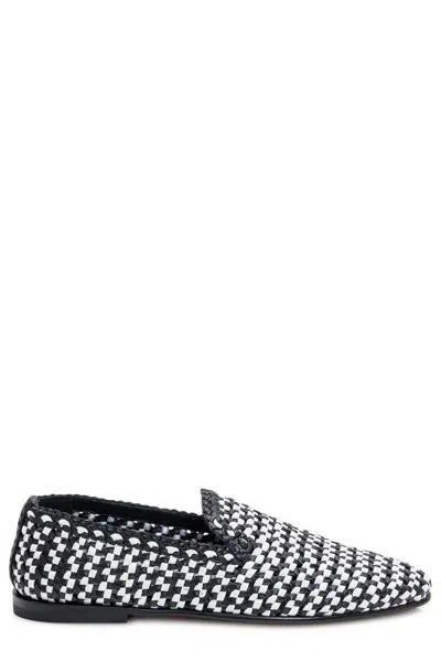 Dolce & Gabbana Woven Two-tone Leather Loafers In White/black