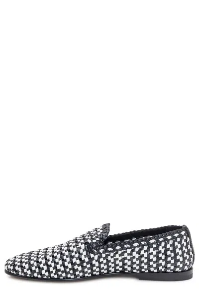 Dolce & Gabbana Woven Two-tone Leather Loafers In White/black
