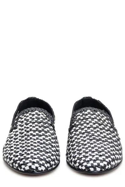 Dolce & Gabbana Woven Two-tone Leather Loafers In White/black