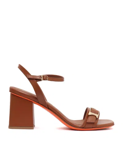 Santoni Calyso Leather Buckle Block-heel Sandals