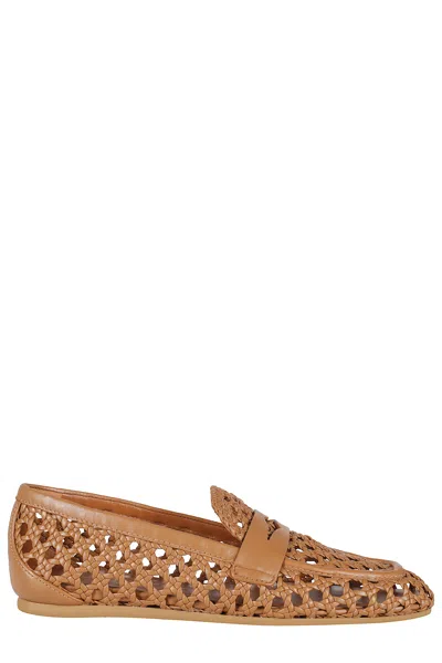 Stuart Weitzman Tea Woven Leather Loafers In Brown