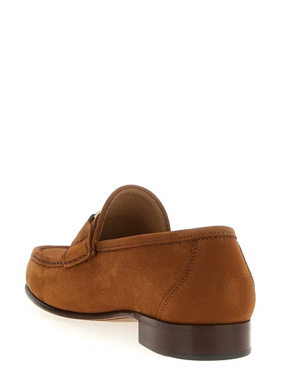 Valentino Garavani V-logo Embellished Full-grain Nubuck Loafers In Brown