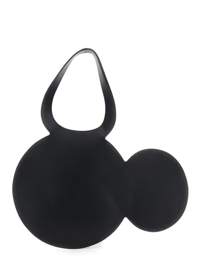 Coperni Mickey Black Handbag With Cut-out Handle And Logo Lettering On The Front In Leather