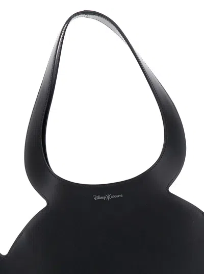 Coperni Mickey Black Handbag With Cut-out Handle And Logo Lettering On The Front In Leather