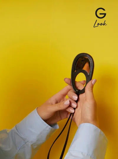 Coperni Black Charm With Built-in Mirror And Logo Lettering On The Front In Leather Woman