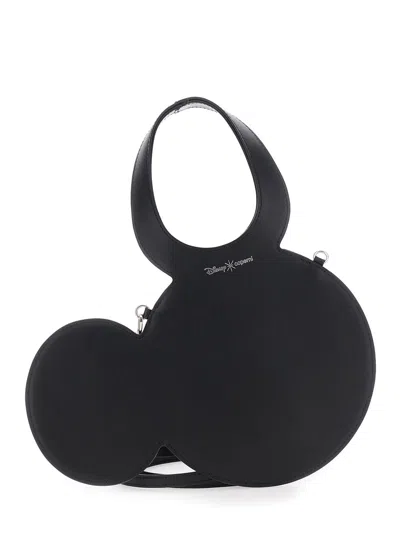 Coperni Mickey Black Handbag With Cut-out Handle And Logo Lettering On The Front In Leather