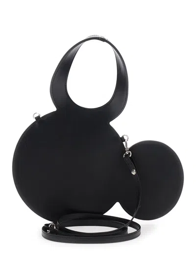 Coperni Mickey Black Handbag With Cut-out Handle And Logo Lettering On The Front In Leather