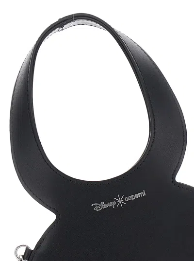 Coperni Mickey Black Handbag With Cut-out Handle And Logo Lettering On The Front In Leather
