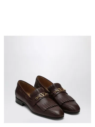 Valentino Moccasin Vlogo Signature Coffee Color With Fringes In Brown
