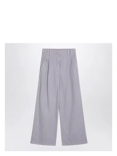 Brunello Cucinelli Violet Pants With Monil Detail On The Loop And Wide Leg In Cotton And Linen Blend Woman