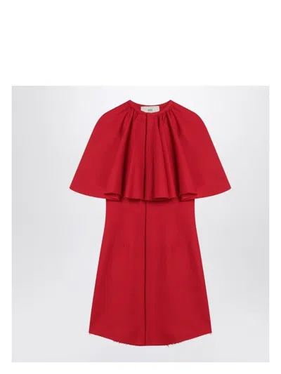 Ami Alexandre Mattiussi Shirt Dress With Ruff In Poppy Red