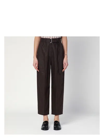 Brunello Cucinelli Linen Trousers With Belt Loops And Pockets In Brown