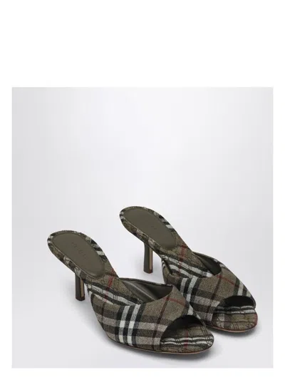 Burberry Check Pattern Kitten Heel Mules With Peep Toe