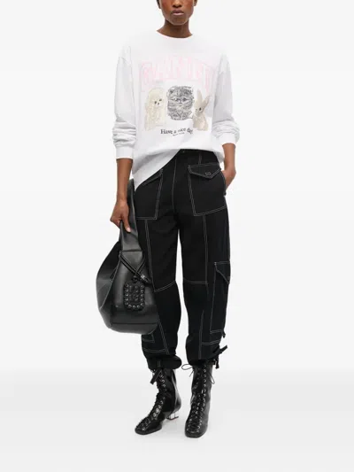 Ganni Oversized Printed Organic And Recycled Cotton-jersey Sweatshirt In White