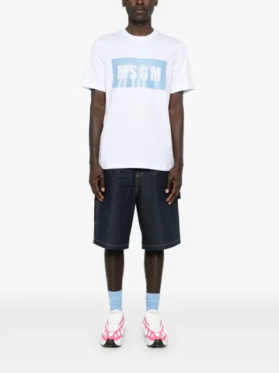 Msgm Macro Logo White Blue T-shirt