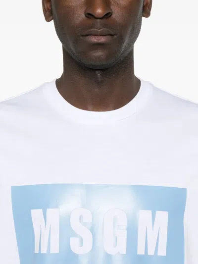 Msgm Macro Logo White Blue T-shirt