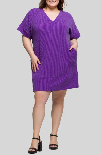 24seven Comfort Apparel Plus Size V-neck Loose Fit Short Sleeve Pocket T Shirt Dress