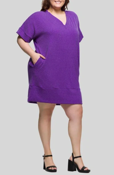 24seven Comfort Apparel Plus Size V-neck Loose Fit Short Sleeve Pocket T Shirt Dress