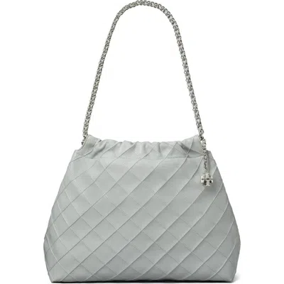 Tory Burch 'fleming' Grey Diamond Quilted Shoulder Bag With Chain-link Handles In Leather Woman