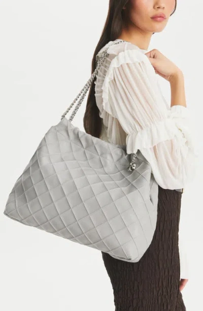Tory Burch 'fleming' Grey Diamond Quilted Shoulder Bag With Chain-link Handles In Leather Woman