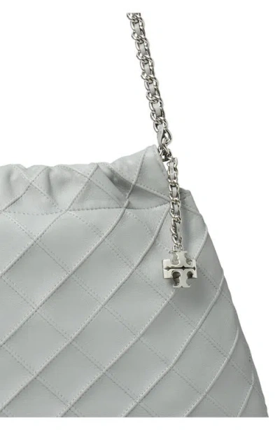 Tory Burch 'fleming' Grey Diamond Quilted Shoulder Bag With Chain-link Handles In Leather Woman