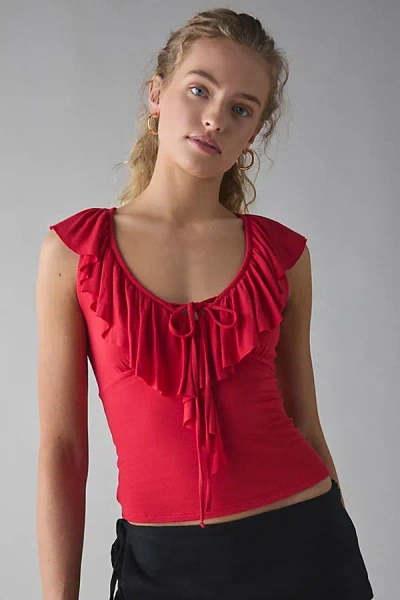 Kimchi Blue Jada Ruffle Scoop Neck Jersey Knit Top In Red, Women's At Urban Outfitters In Red