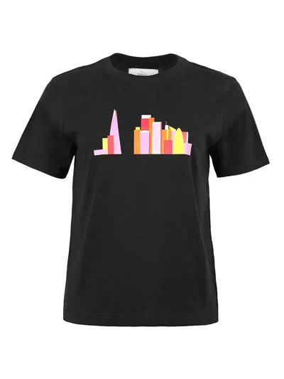 Blonde Gone Rogue Women's London Skyline Graphic Print Tee, Organic Cotton, In Black