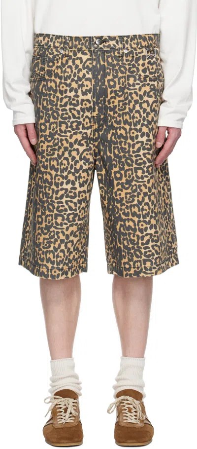 Rhude Beige Leopard Traxedo Baggy Denim Shorts