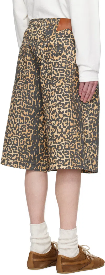 Rhude Beige Leopard Traxedo Baggy Denim Shorts