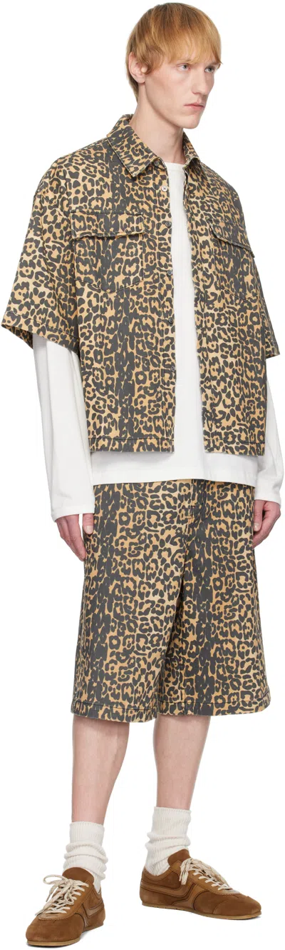 Rhude Beige Leopard Traxedo Baggy Denim Shorts