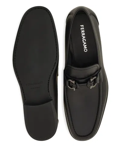 Ferragamo Grandioso2 Leather Loafers With Gancini Buckle In Black