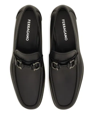 Ferragamo Grandioso2 Leather Loafers With Gancini Buckle In Black