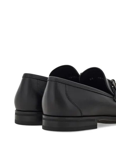 Ferragamo Grandioso2 Leather Loafers With Gancini Buckle In Black
