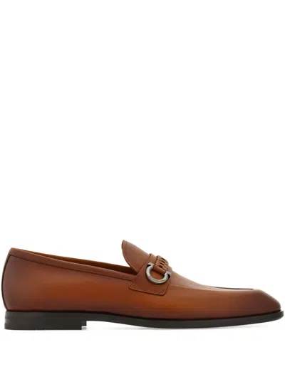 Ferragamo Brown Loafers With Gancini Detail In Leather Man