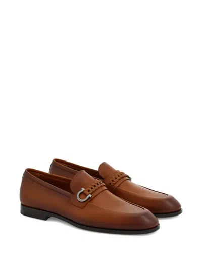 Ferragamo Brown Loafers With Gancini Detail In Leather Man