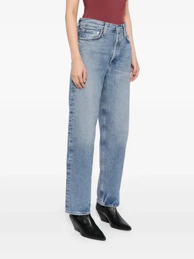 Agolde Franka Pleated High-rise Wide-leg Jeans In Blue