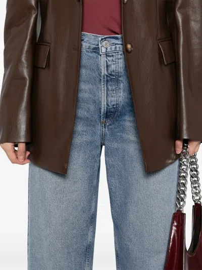 Agolde Franka Pleated High-rise Wide-leg Jeans In Blue