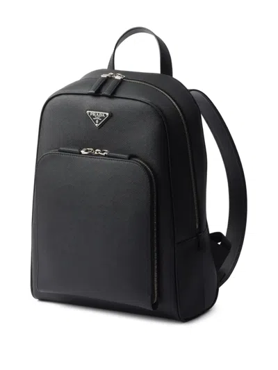 Prada Saffiano Leather Compact Backpack In Black