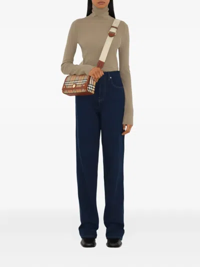 Burberry Canvas And Leather Note Handbag With Check Pattern