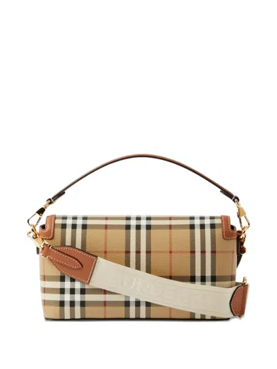 Burberry Canvas And Leather Note Handbag With Check Pattern