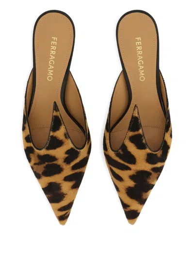 Ferragamo Printed Calf Hair Dorye Mules In Animal Print