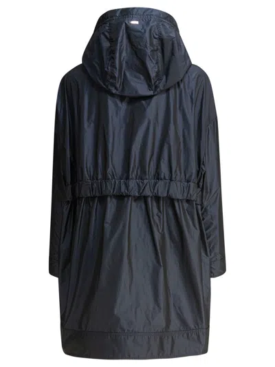 Herno Navy Blue Parka With Iridescent Effect And Slouchy Drawstring Hood