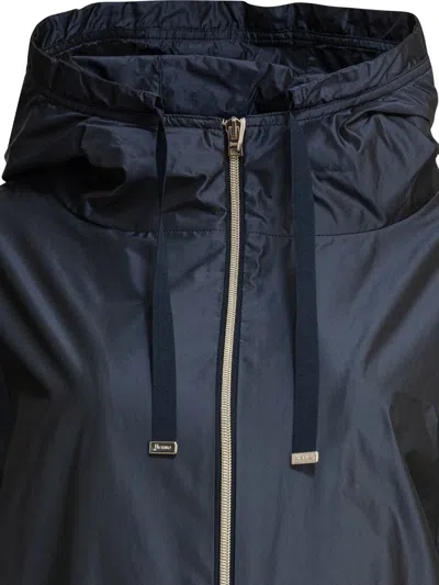 Herno Navy Blue Parka With Iridescent Effect And Slouchy Drawstring Hood